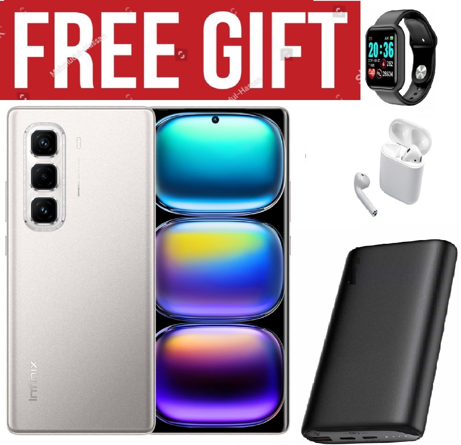 LIMITED DISCOUNT!!!!!BRAND NEW!!!!Infinix HOT 50 PRO PLUS,AMOLED CURVED SCREEN DISPLAY 6.78" INCHES(8GB +8GB) RAM & 128 GB ROM,5000MAH,50MP  COMES WITH FREE GIFTS ( AIRPODS + SMART WATCH +POWERBANK )