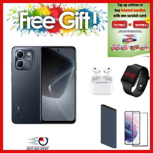 LIMITED DISCOUNT!!!!!BRAND NEW!!!! Infinix Hot 50i 4G"6.7-inch,12 GB(6+6)RAM+128GB ROM' Battery: 5000mAh COMES WITH FREE GIFTS ( AIRPODS + SMART WATCH +POWERBANK ) FOR YOU