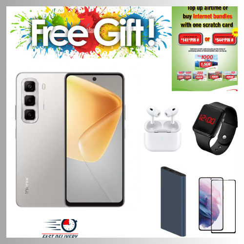 LIMITED DISCOUNT!!!!!BRAND NEW!!!! Infinix Hot 50i 4G"6.7-inch,12 GB(6+6)RAM+128GB ROM' Battery: 5000mAh COMES WITH FREE GIFTS ( AIRPODS + SMART WATCH +POWERBANK ) FOR YOU