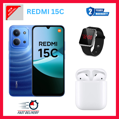NEW ARRIVALS DEALS! REDMI 15C 256GB ROM +16GB RAM EXPANDABLE 6.9'' LCD 50MP Main Camera 8MP selfie camera 6000mAh 33W Fast Charger Android 15 Side Fingerprint -Smartphones Side