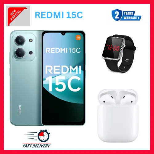 NEW ARRIVALS DEALS! REDMI 15C 256GB ROM +16GB RAM EXPANDABLE 6.9'' LCD 50MP Main Camera 8MP selfie camera 6000mAh 33W Fast Charger Android 15 Side Fingerprint -Smartphones Side