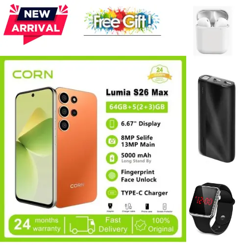 BLACK FRIDAY DEALS🔥🔥🔥 CORN LUMIA S26 MAX 6.67"HD STORAGE ROM 64GB RAM 5(2+3)GB STRONG BATTERY 5000mAh DUAL SIM CARD SMART PHONE SIDE-MOUNTED FINGERPRINT FACE UNLOCK,13MP ULTRA CAMERA 8MP