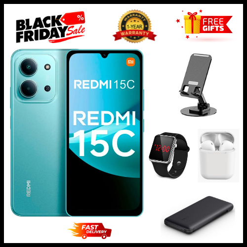 BLACK FRIDAY NEVEMBER DEALS🔥🔥🔥 REDMI 15C 128GB Storage UPTO 8GB Ram 6.9'' LCD 50MP Main Camera 6000mAh 33W Fast Charger Android 15 Xiaomi Hyper OS 2 Side Fingerprint Smartphopne smart phones