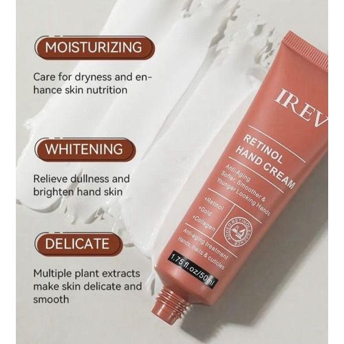 IREV Retinol Hand Cream - Antiaging Hand Treatment Cream Softens Smoothes Protects Hands Nails Cuticles - For Younger Looking Hands Vitamin A Minimises Age Effect on Skin