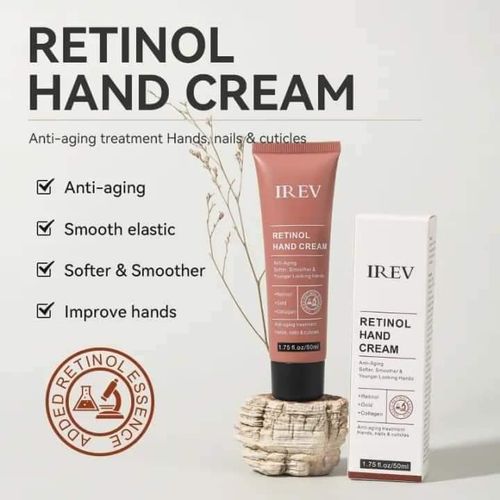 IREV Retinol Hand Cream - Antiaging Hand Treatment Cream Softens Smoothes Protects Hands Nails Cuticles - For Younger Looking Hands Vitamin A Minimises Age Effect on Skin