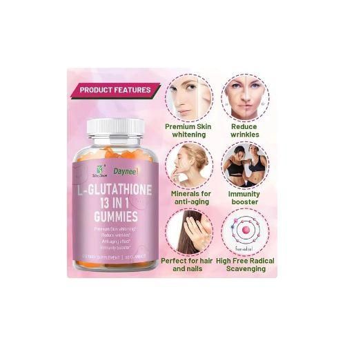 Daynee L- GLUTATHIONE 13 IN 1 GUMMIES For Premium Skin Whitening, Reduce Wrinkles, Anti-Aging Effect and Immunity Booster- 60 DIETARY SUPPLEMENT GUMMIES