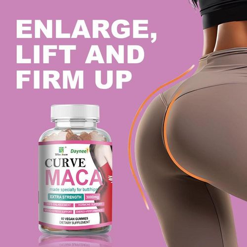 Curve Maca Gummies, 3000mg, Tribulus Herbal Supplements for Butt/HIPS Enlargement and Hormonal Balance, Mixed Fruit Flavor, 60 Count