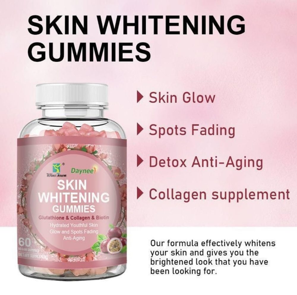 Skin Whitening Gummies with Glutathione, Vitamin C and Collagen - Skin Lightening and Brightening Vitamin Glutathione and Collagen Knuckles soft gel gummies Dark Spot Remover Gummies