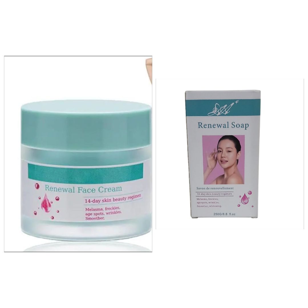 Renewal Face Cream + Soap -  treats  Melasma, Age Spots, Hyperpigmentation, Sunburn, Red Face, Reveal Brighter Even Toned Radiant Skin