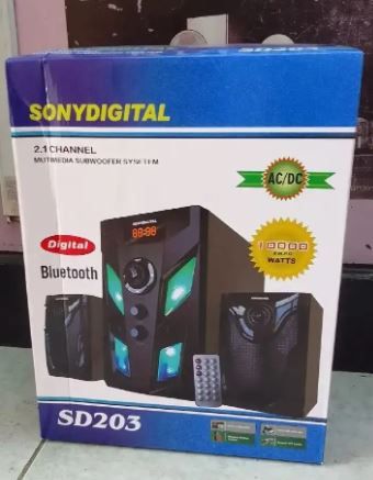 Sony Digital Model No. SD 203 2.1 Channel Woofer,P.M.P.O 10000W. USB Playback, SD/MMC Card, FM Radio, Bluetooth