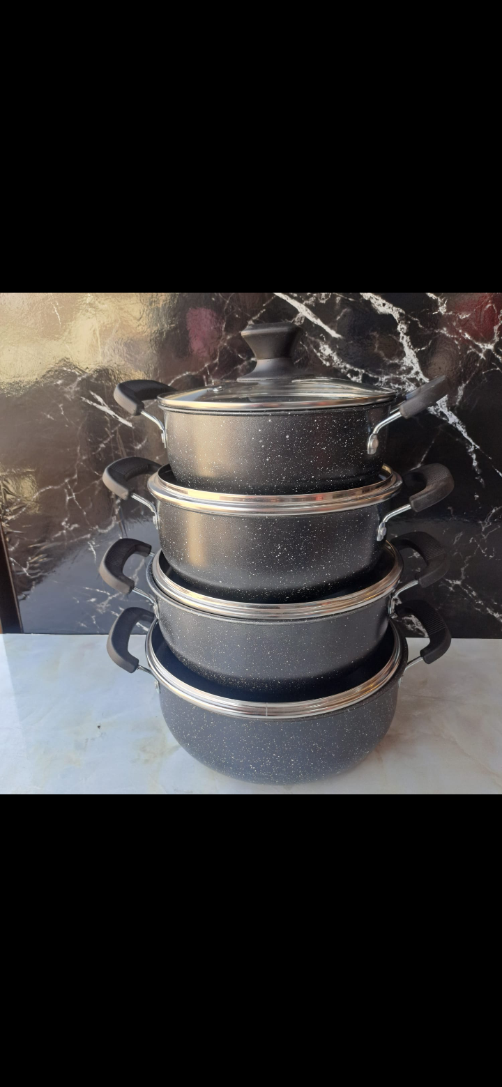 Hot chef 4pcs granite Non-Stick CookWare Set Pots .light and easy to maintain with protective layer added to make it less reactive and more scratch resistant