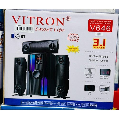 Vitron V646 3.1 Subwoofer strong base System/Comes with a free 1 year warranty/Has got USB,AUX,DC,SD PORT/HAS QUALITY SOUND AND BY ORDERING HERE YOU GET A FREE DELIVERY TO YOUR DOOR STEP.GET IT TODAY.