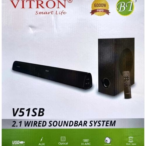 Vitron 2.1 Mini Home Theater System And A Remote Control Wired Soundbar System/VITRON- 2.1 Ch SUB WOOFER - 6000W, is a brand from Vitron with an amazing sound, Bluetooth, USB,FM, and super bass,enjoy,