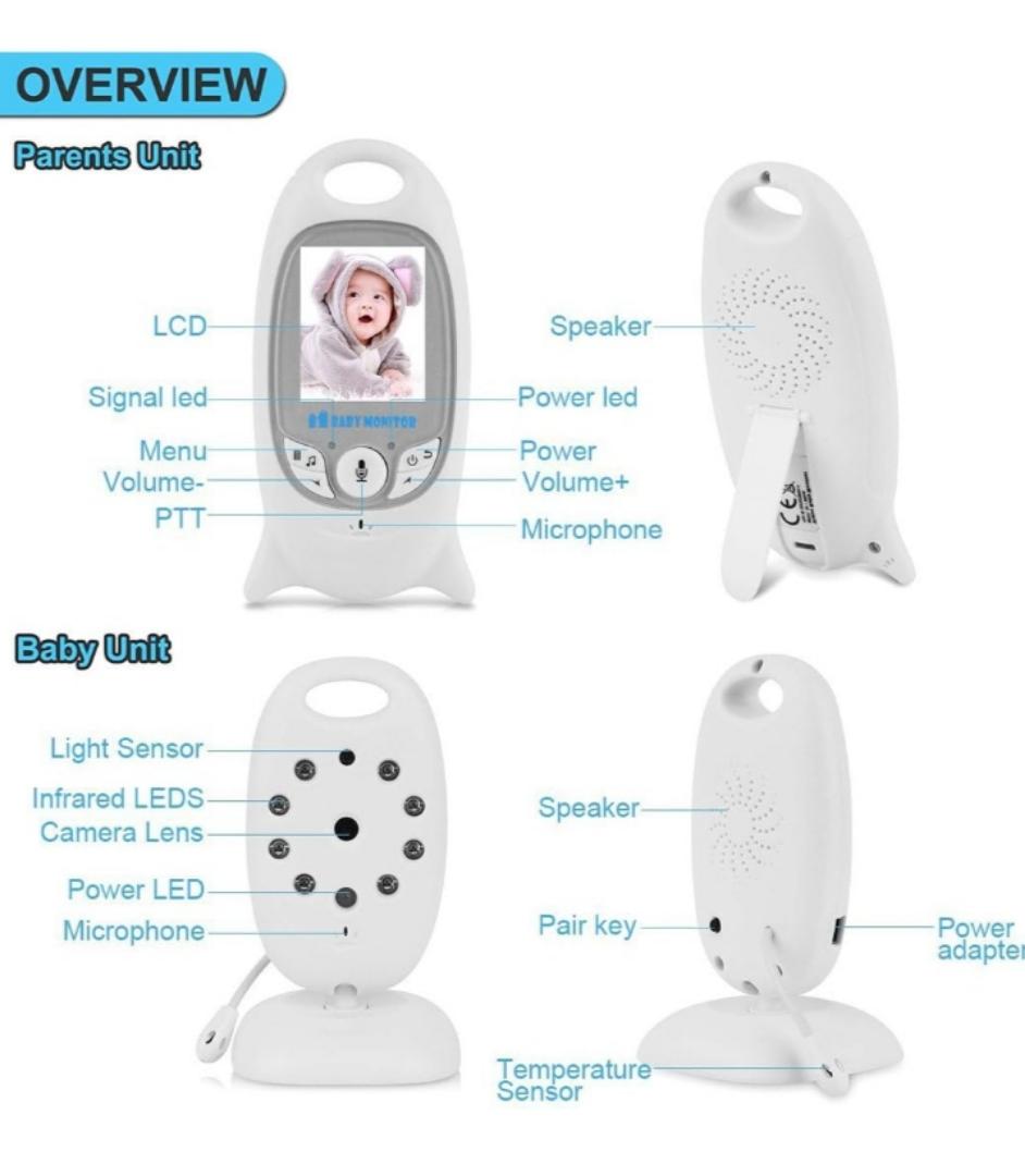 Video Baby Monitor with Night Version Camera Two Way Talk Temperature Monitoring 2.0 inch LED Monitor Color Display