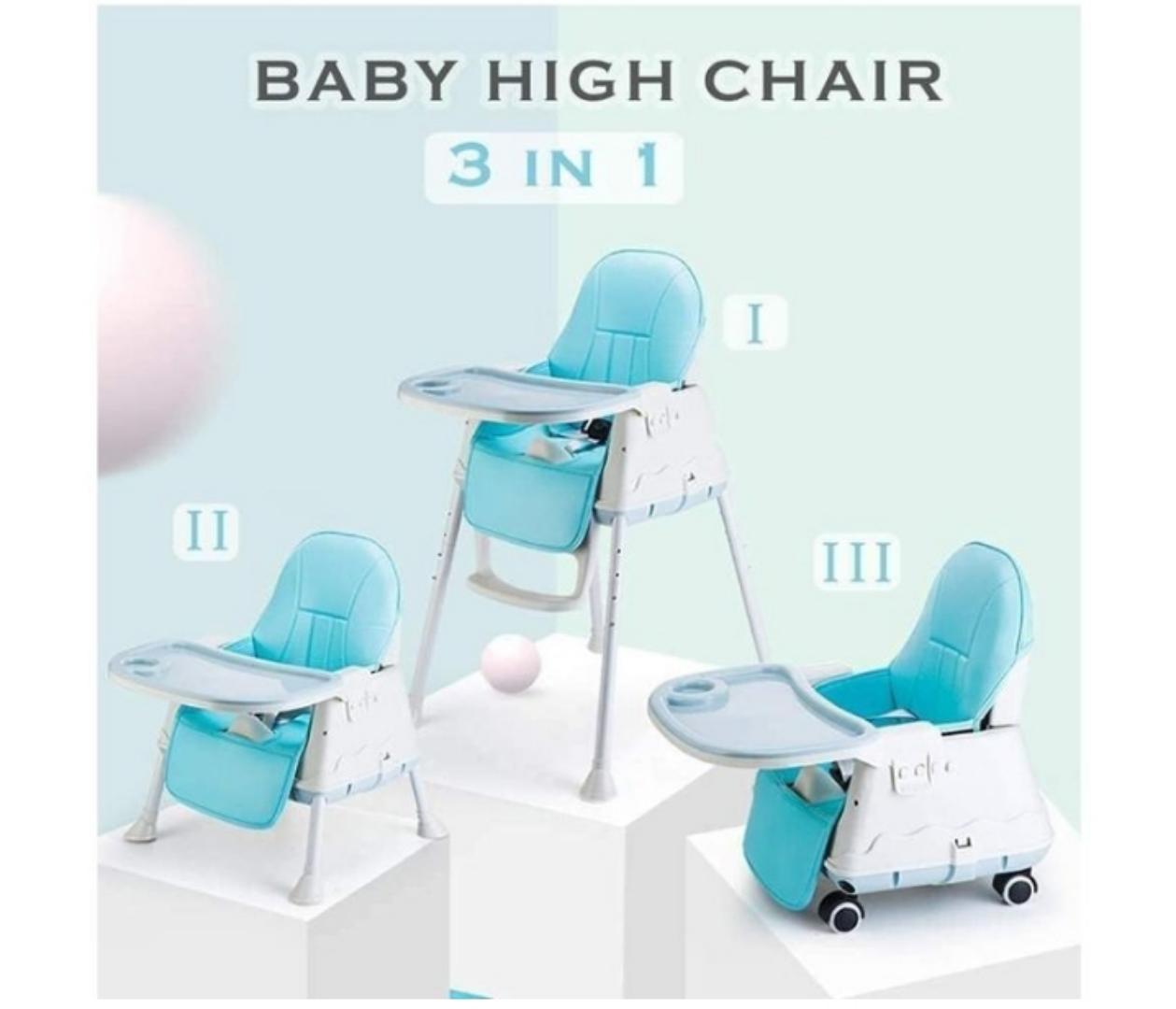 Premium High Chair for Babies I Kids Portable 3 in 1 Safety Feeding Booster Seat Toddler Dining Table Chair Wheel & Cushion