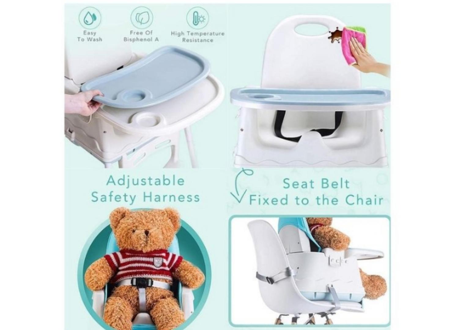 Premium High Chair for Babies I Kids Portable 3 in 1 Safety Feeding Booster Seat Toddler Dining Table Chair Wheel & Cushion