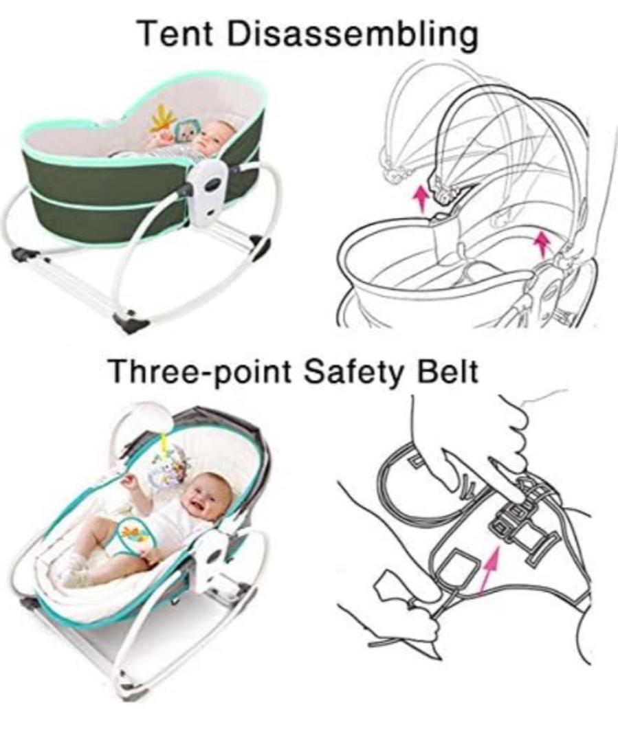 5 in 1 Baby Cradle Portable Baby Swing Bassinet for Newborns, Jumpers and Bouncers Baby Chair for Infants, Travel Bassinets for Babies, Baby Bed Toddler Swing Rocking Chair for Nursery