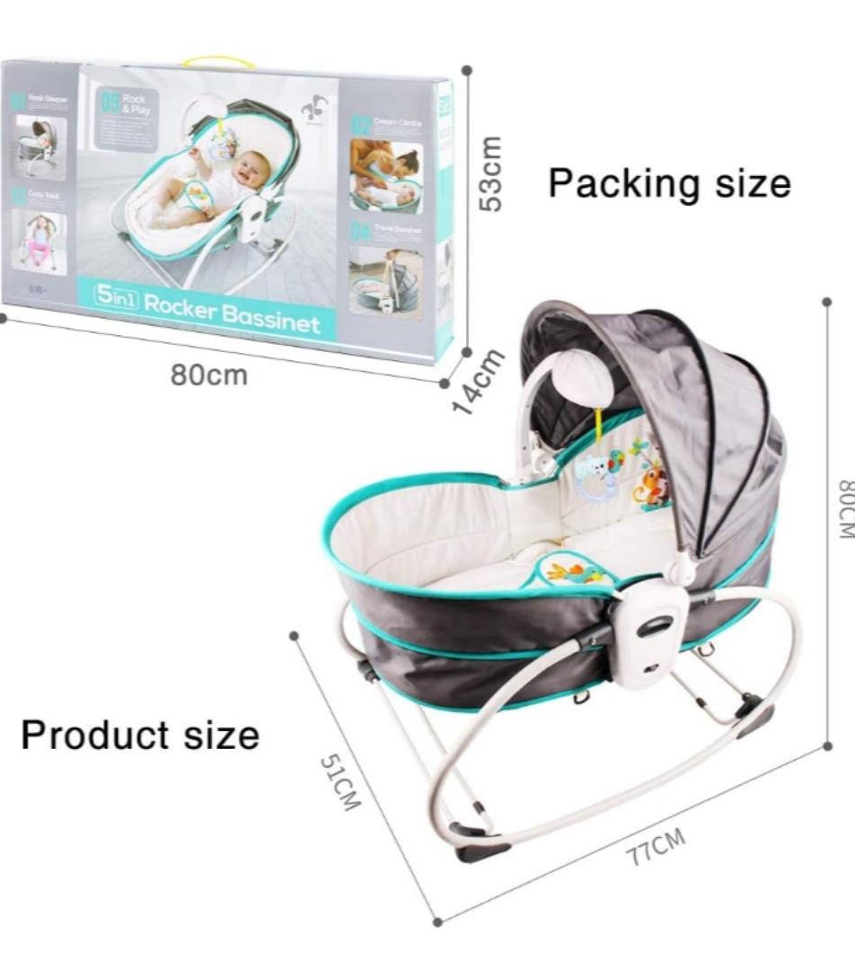 5 in 1 Baby Cradle Portable Baby Swing Bassinet for Newborns, Jumpers and Bouncers Baby Chair for Infants, Travel Bassinets for Babies, Baby Bed Toddler Swing Rocking Chair for Nursery