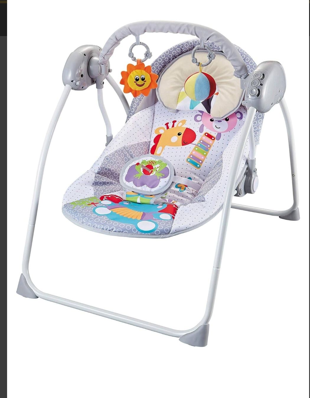 Electric Baby Swing with Multi-Functional Remote Control & Removable Baby Toys | Portable & Foldable Swing for Kids with 3 Point Safety Belt