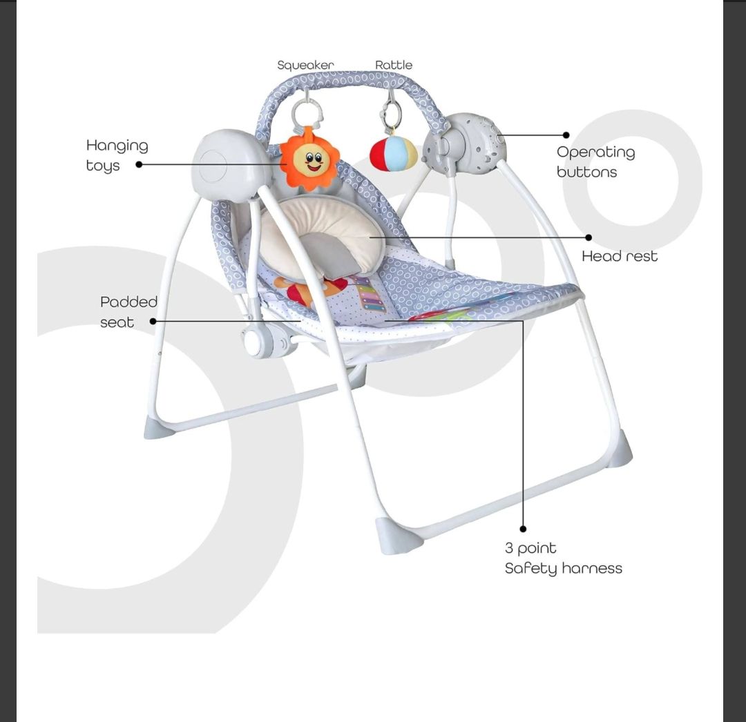Electric Baby Swing with Multi-Functional Remote Control & Removable Baby Toys | Portable & Foldable Swing for Kids with 3 Point Safety Belt