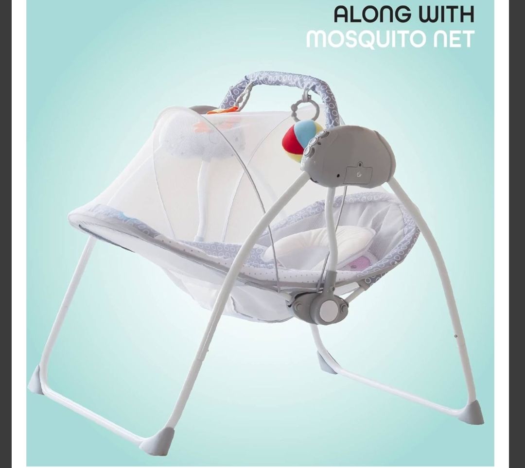 Electric Baby Swing with Multi-Functional Remote Control & Removable Baby Toys | Portable & Foldable Swing for Kids with 3 Point Safety Belt