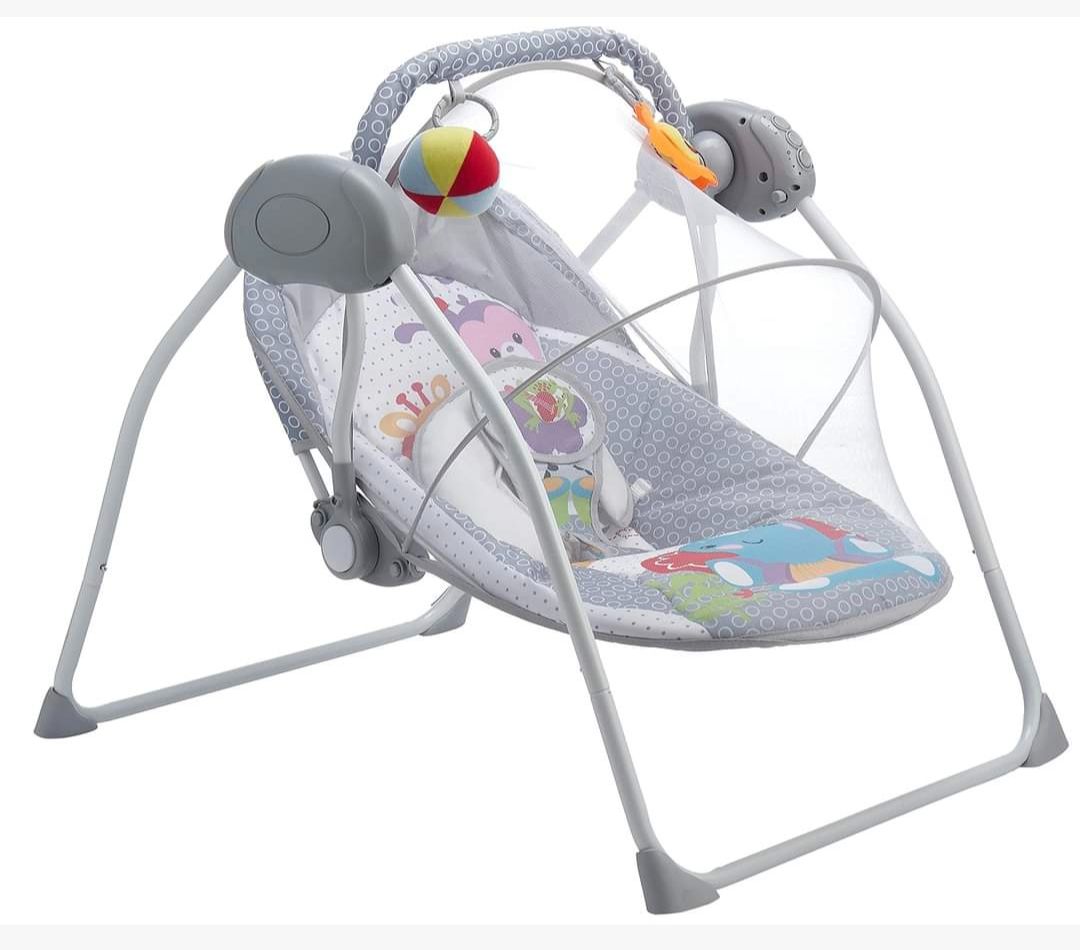 Electric Baby Swing with Multi-Functional Remote Control & Removable Baby Toys | Portable & Foldable Swing for Kids with 3 Point Safety Belt