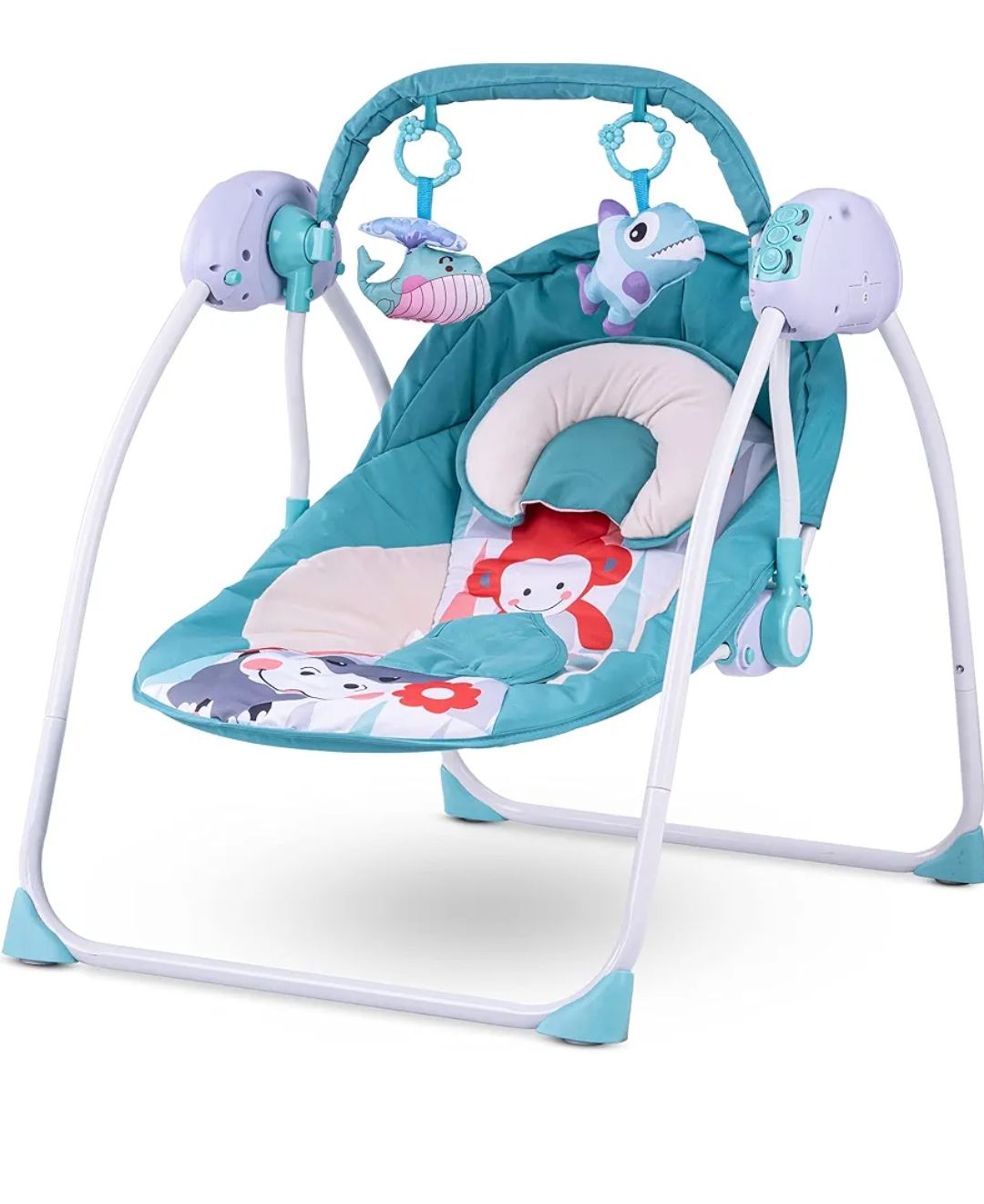 Electric Baby Swing with Multi-Functional Remote Control & Removable Baby Toys | Portable & Foldable Swing for Kids with 3 Point Safety Belt