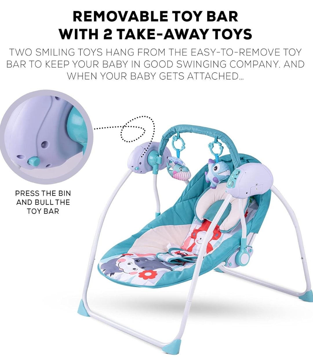 Electric Baby Swing with Multi-Functional Remote Control & Removable Baby Toys | Portable & Foldable Swing for Kids with 3 Point Safety Belt