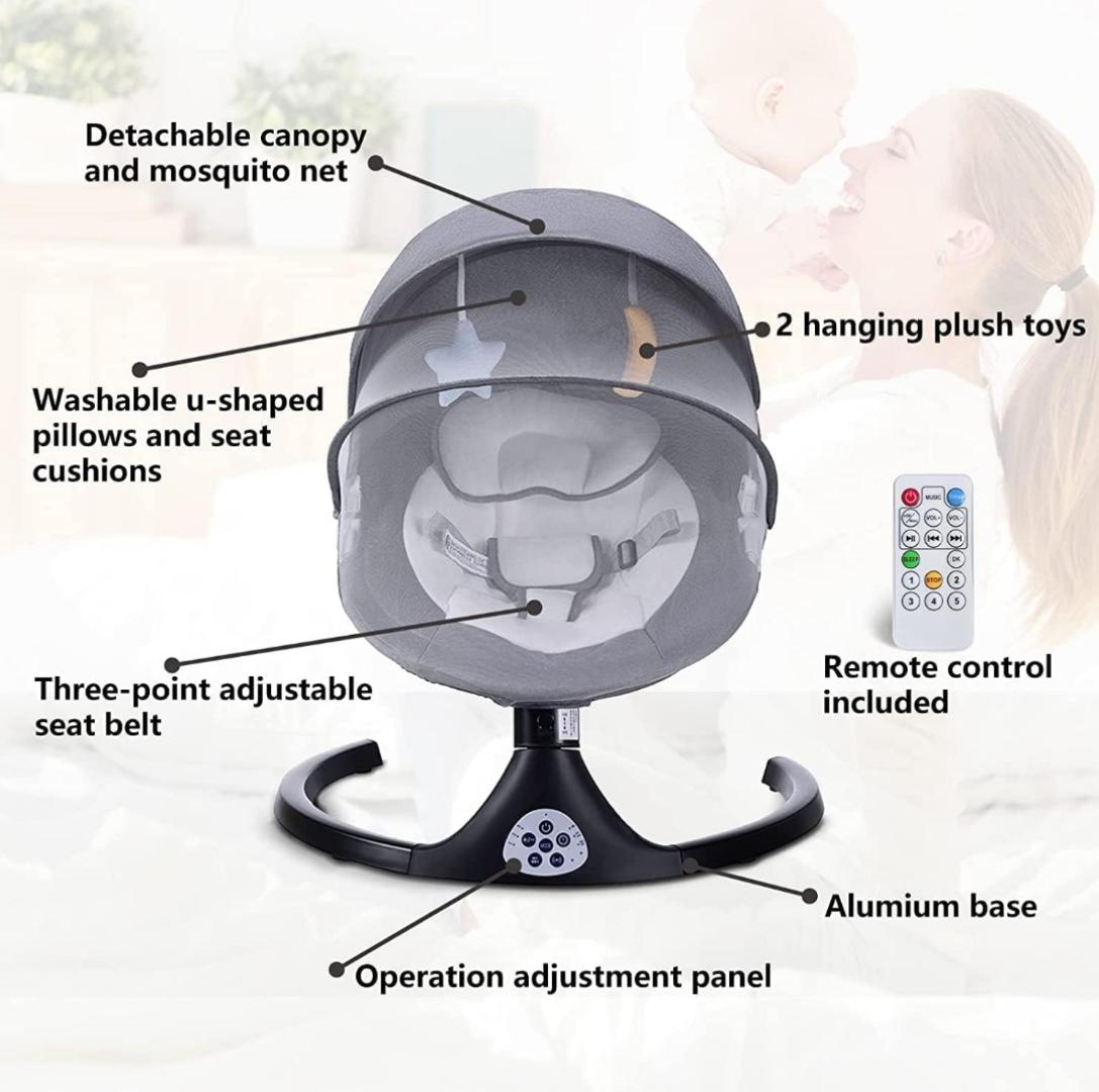 Baby Swing for Infants,feeding area 5 Speed Electric Bluetooth Baby Rocker for Newborn, 3 Timer Settings & 10 Pre-Set Lullabies, Portable Baby Swing with Tray and Remote Control for 0-18Months