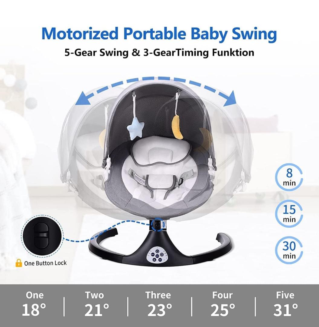 Baby Swing for Infants,feeding area 5 Speed Electric Bluetooth Baby Rocker for Newborn, 3 Timer Settings & 10 Pre-Set Lullabies, Portable Baby Swing with Tray and Remote Control for 0-18Months