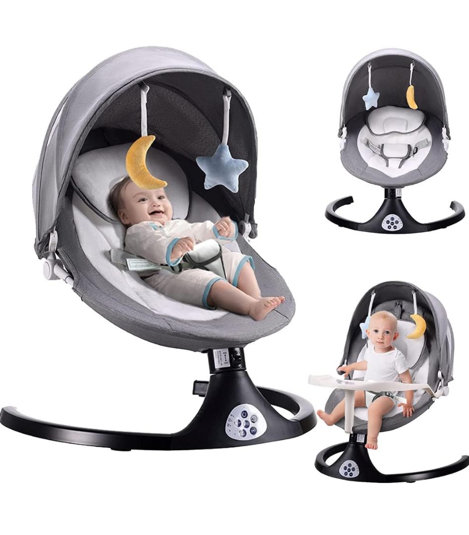 Baby Swing for Infants,feeding area 5 Speed Electric Bluetooth Baby Rocker for Newborn, 3 Timer Settings & 10 Pre-Set Lullabies, Portable Baby Swing with Tray and Remote Control for 0-18Months