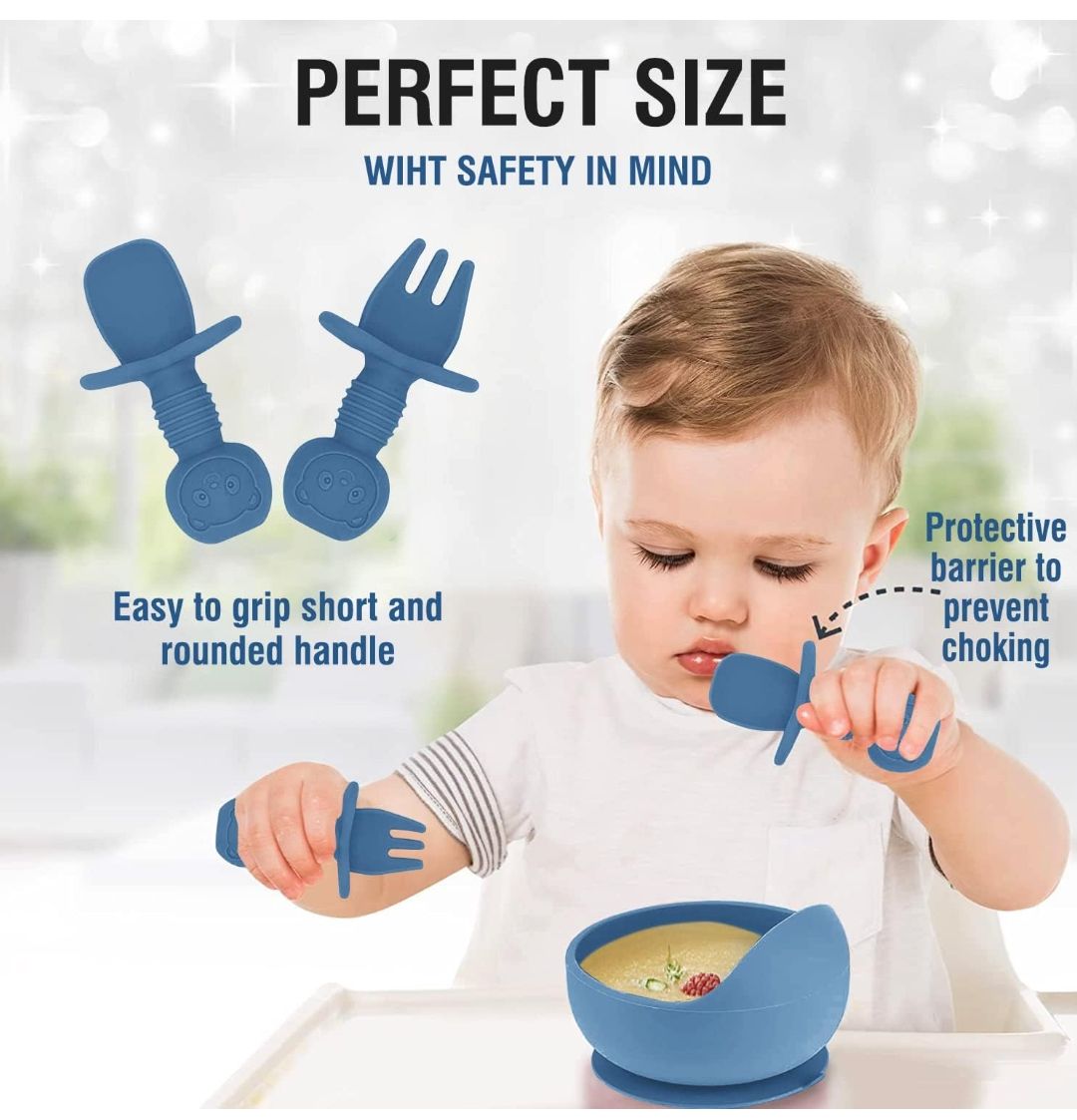 8PCS Silicone Baby Feeding Set, Baby Led Weaning Supplies with Suction Bowl Divided Plate, Toddler Self Feeding Dish Set with Spoons Forks Sippy Cup Adjustable Bib, Baby Eating Utensils