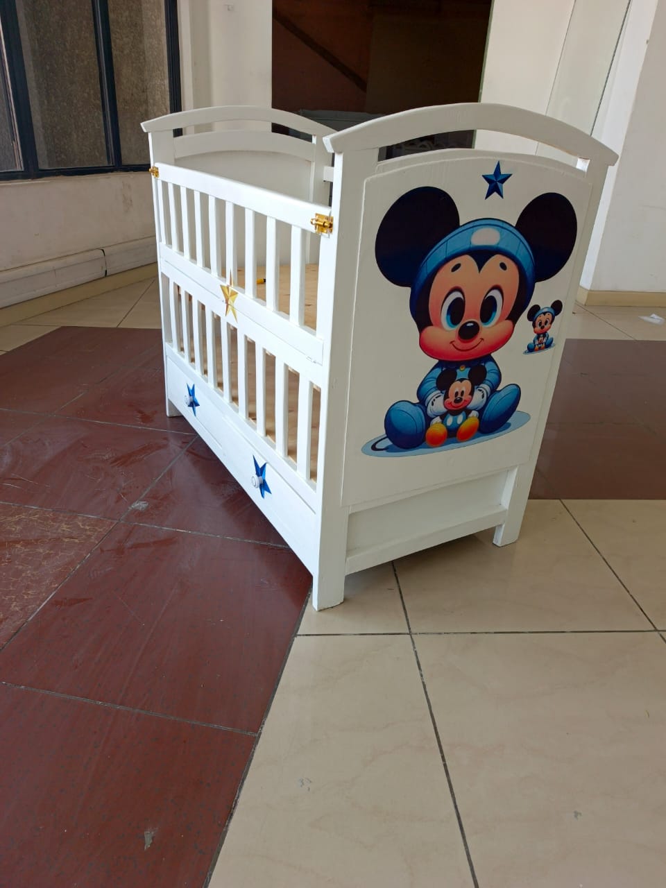 Baby Wooden Bed With 4" Mattress ,Two Sleeping levels, Cosleep Option, Breathable, Good Finishing- Size 2ft by 4ft