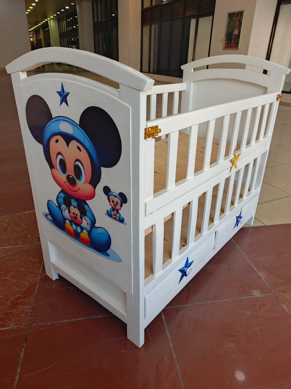 Baby Wooden Bed With 4" Mattress ,Two Sleeping levels, Cosleep Option, Breathable, Good Finishing- Size 2ft by 4ft