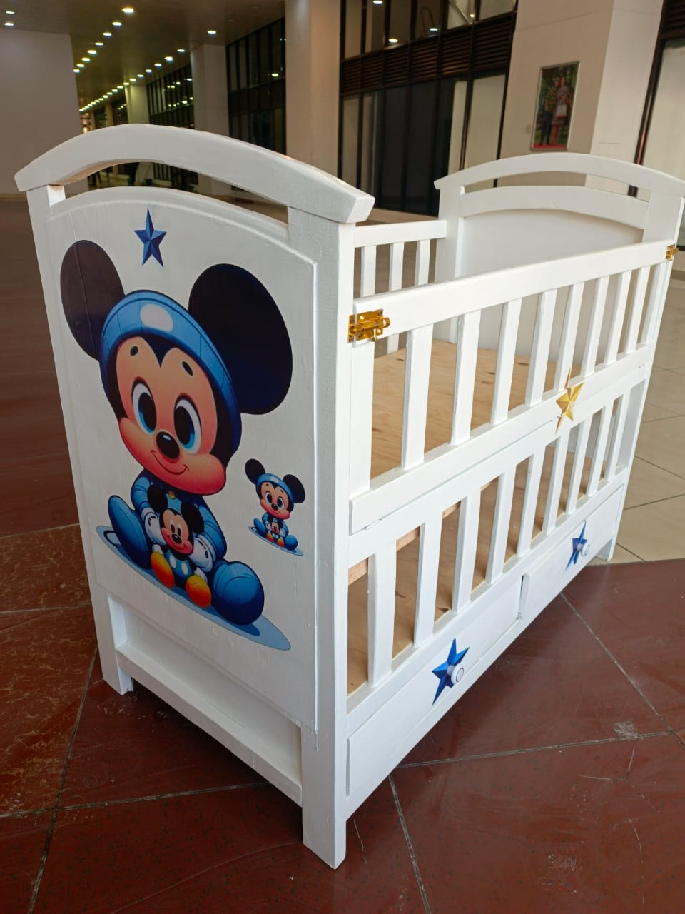 Baby Wooden Bed With 4" Mattress ,Two Sleeping levels, Cosleep Option, Breathable, Good Finishing- Size 2ft by 4ft