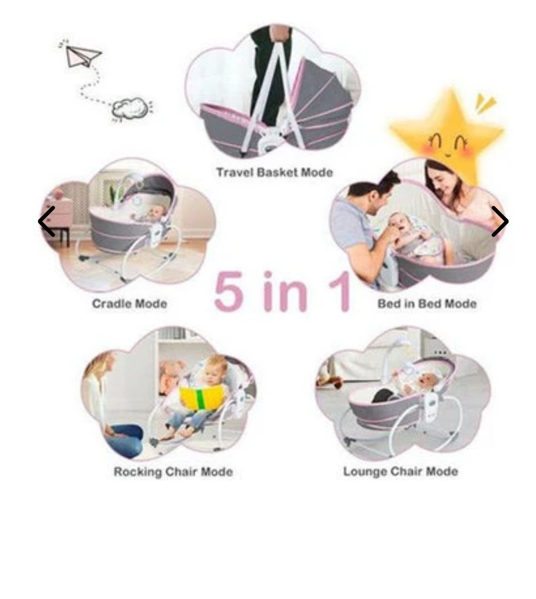 5 in 1 Baby Cradle Portable Baby Swing Bassinet for Newborns, Jumpers and Bouncers Baby Chair for Infants, Travel Bassinets for Babies, Baby Bed Toddler Swing Rocking Chair for Nursery
