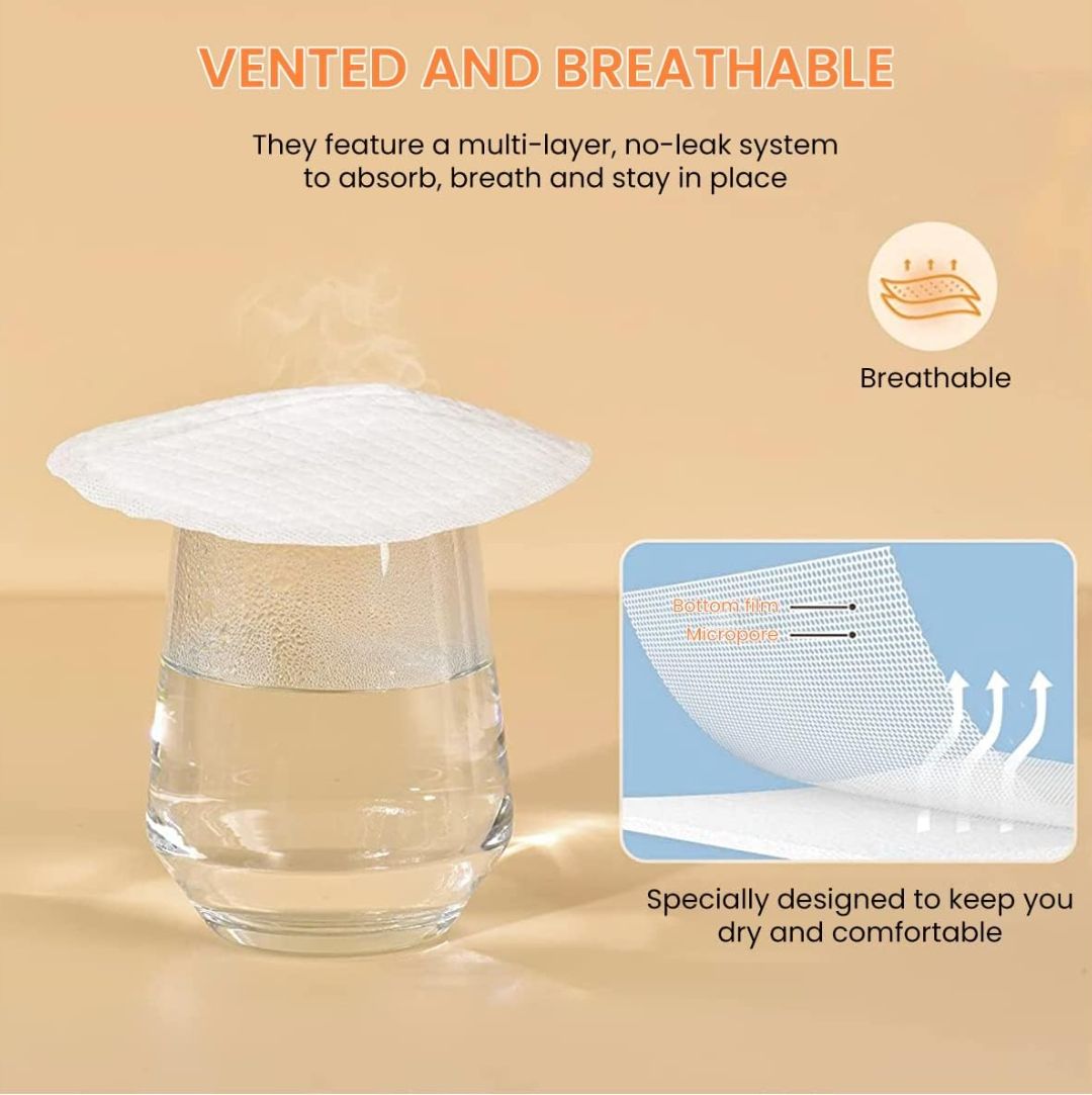 100pcs Invisible Disposable Breast Pads, Ultra Thin Super Absorbent and Anti-Leaking Breast Pads for Breastfeeding Mother Self-Adhesive Breast Pad for Home and Travel