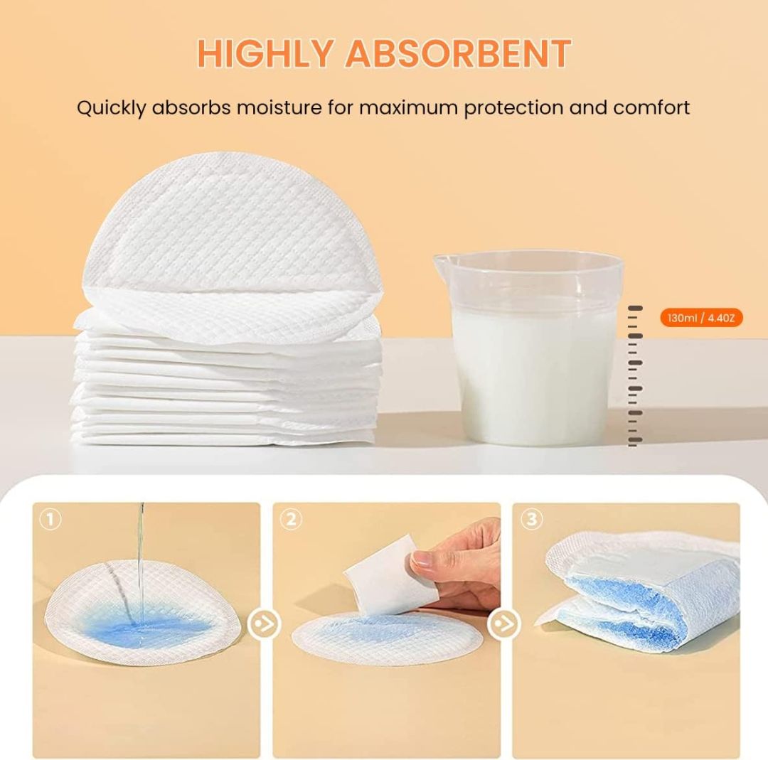 100pcs Invisible Disposable Breast Pads, Ultra Thin Super Absorbent and Anti-Leaking Breast Pads for Breastfeeding Mother Self-Adhesive Breast Pad for Home and Travel