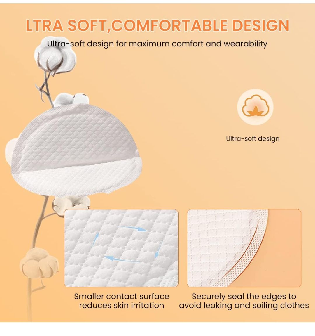 100pcs Invisible Disposable Breast Pads, Ultra Thin Super Absorbent and Anti-Leaking Breast Pads for Breastfeeding Mother Self-Adhesive Breast Pad for Home and Travel