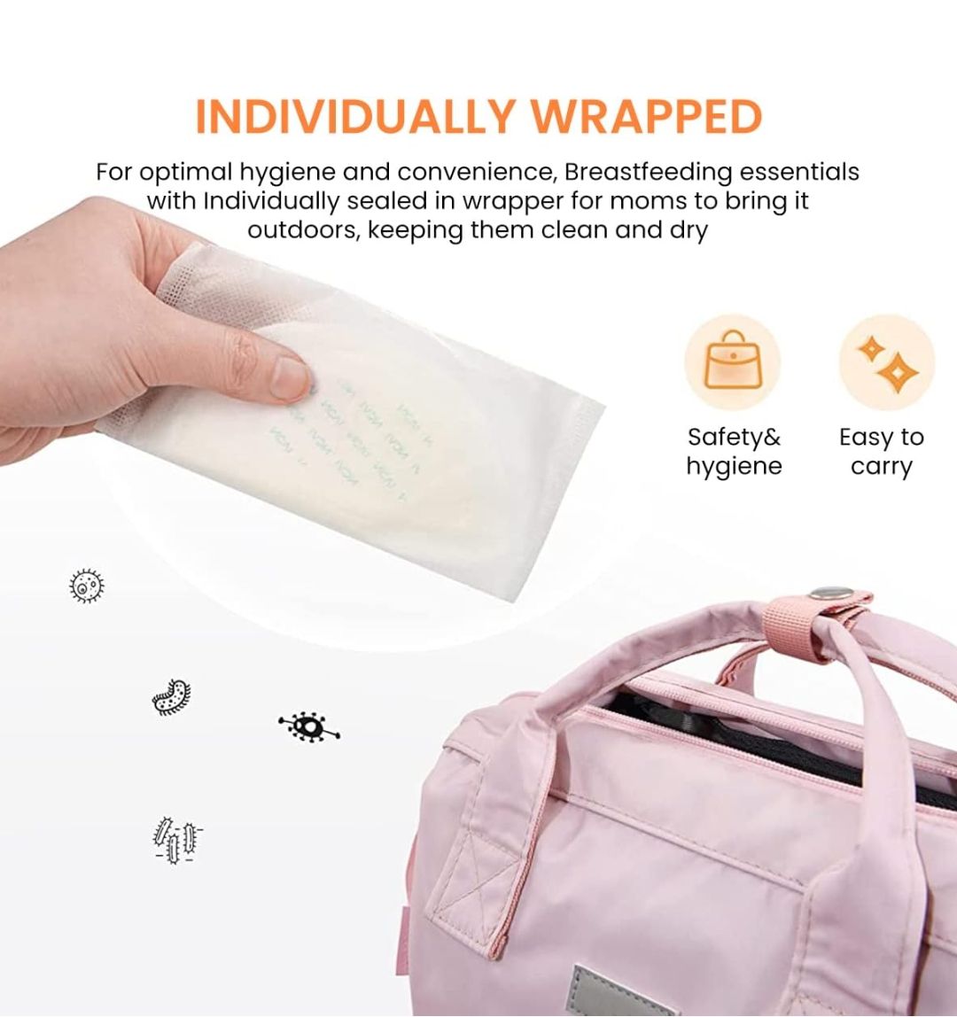 100pcs Invisible Disposable Breast Pads, Ultra Thin Super Absorbent and Anti-Leaking Breast Pads for Breastfeeding Mother Self-Adhesive Breast Pad for Home and Travel