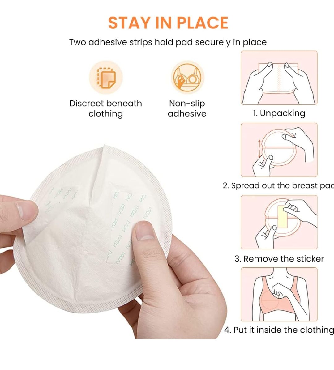 100pcs Invisible Disposable Breast Pads, Ultra Thin Super Absorbent and Anti-Leaking Breast Pads for Breastfeeding Mother Self-Adhesive Breast Pad for Home and Travel