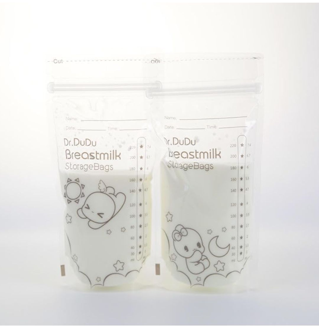 Dr Dudu Breastmilk Storage Bags, 50 count, 220 ml NEW Transparent Breast milk Storage Bags with Double Zipper, Self Standing, Leak proof, Pre-sealed