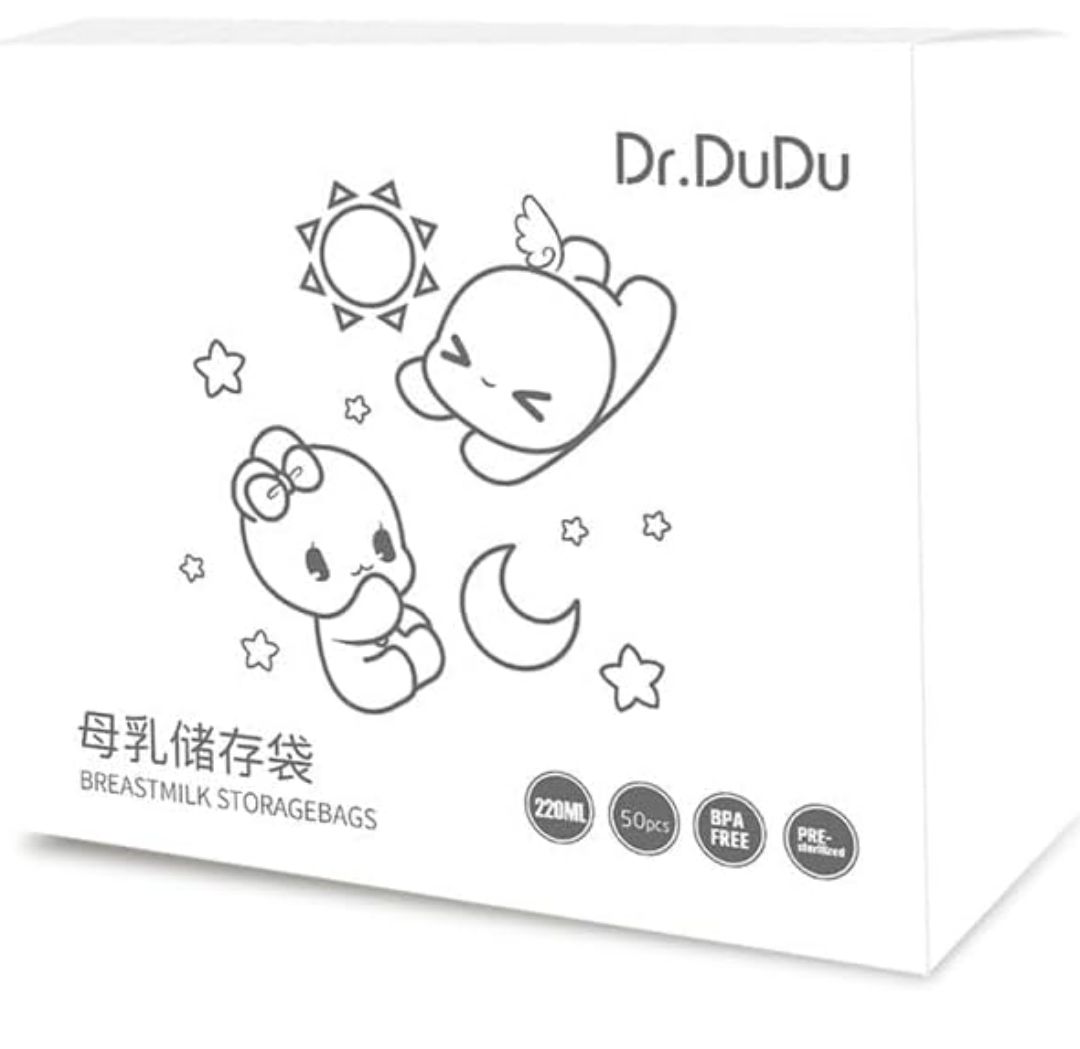 Dr Dudu Breastmilk Storage Bags, 50 count, 220 ml NEW Transparent Breast milk Storage Bags with Double Zipper, Self Standing, Leak proof, Pre-sealed