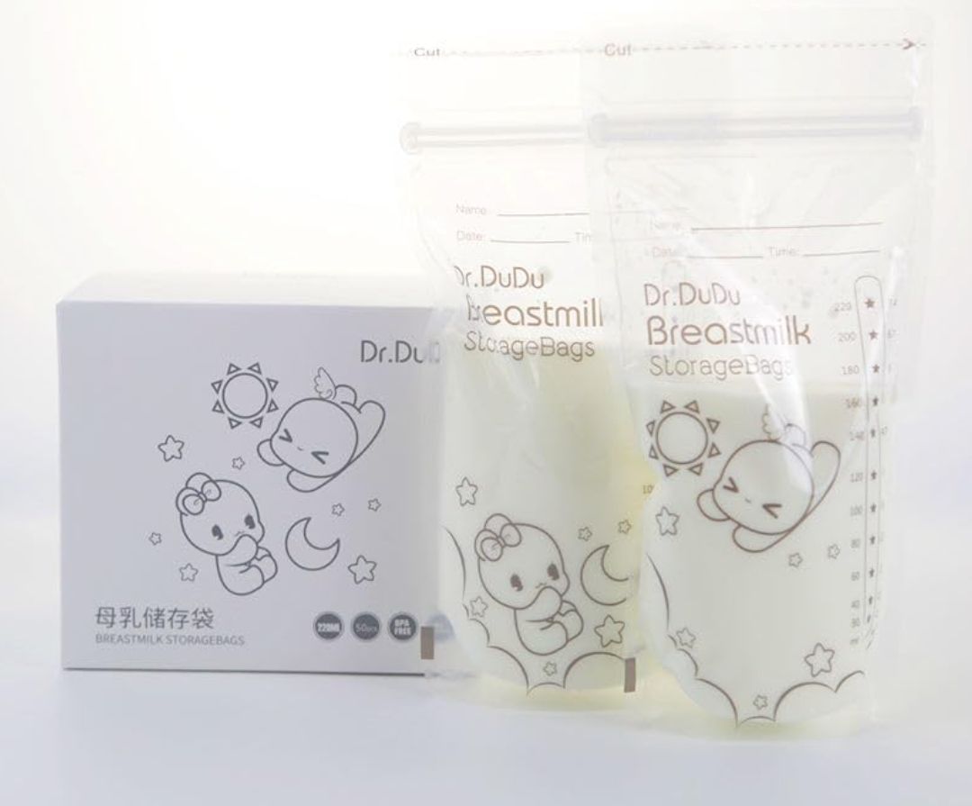 Dr Dudu Breastmilk Storage Bags, 50 count, 220 ml NEW Transparent Breast milk Storage Bags with Double Zipper, Self Standing, Leak proof, Pre-sealed