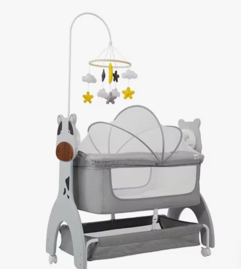 Electirc Baby Bassinet, Rocking Baby Crib with Locking Wheels, Baby Bassinets Bed Sleeper for Newborn with Remote Connection,Portable Baby Cradle for Infant with 3-Speed Swing and Timer,Bluetooth