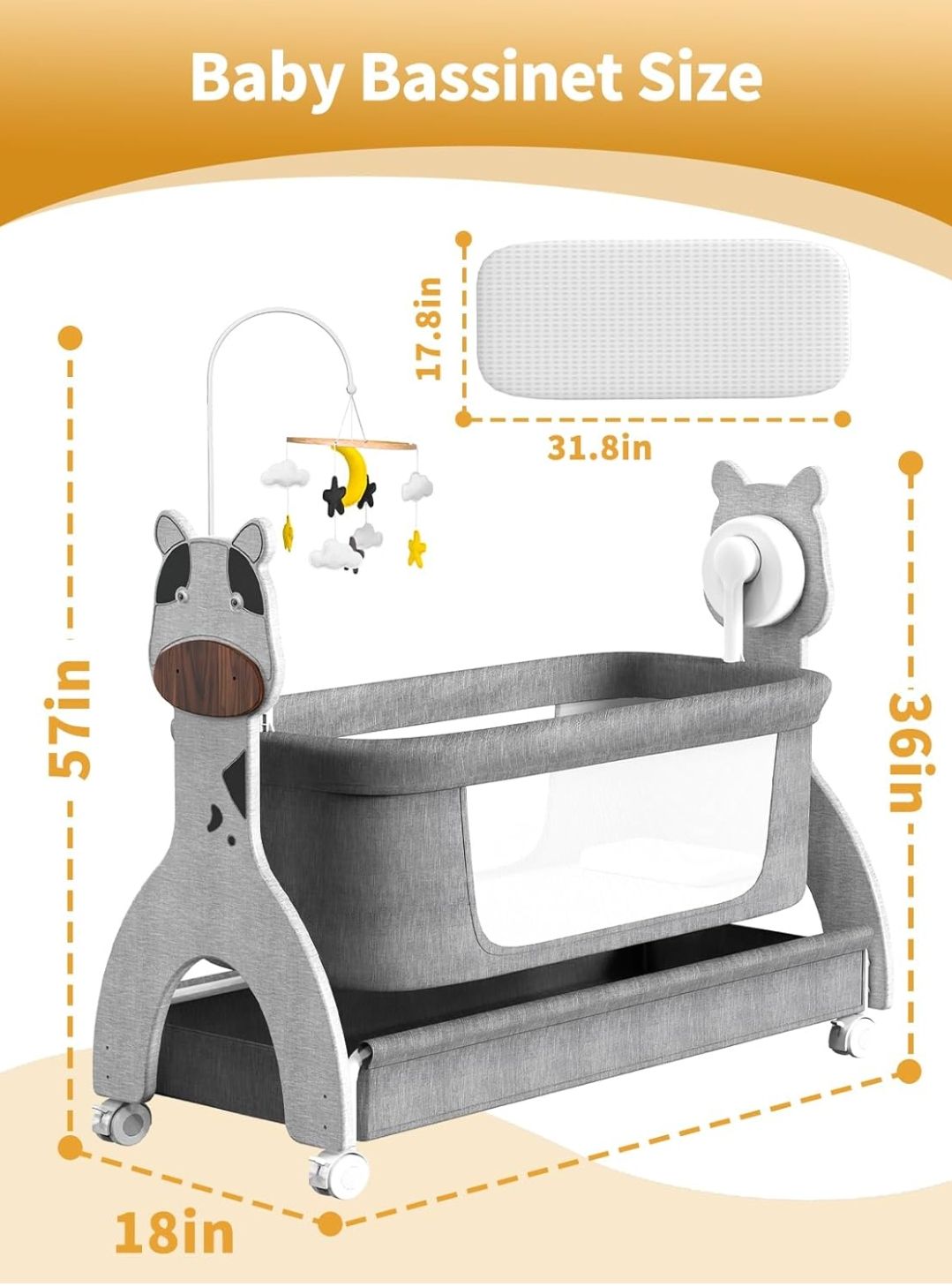 Electirc Baby Bassinet, Rocking Baby Crib with Locking Wheels, Baby Bassinets Bed Sleeper for Newborn with Remote Connection,Portable Baby Cradle for Infant with 3-Speed Swing and Timer,Bluetooth