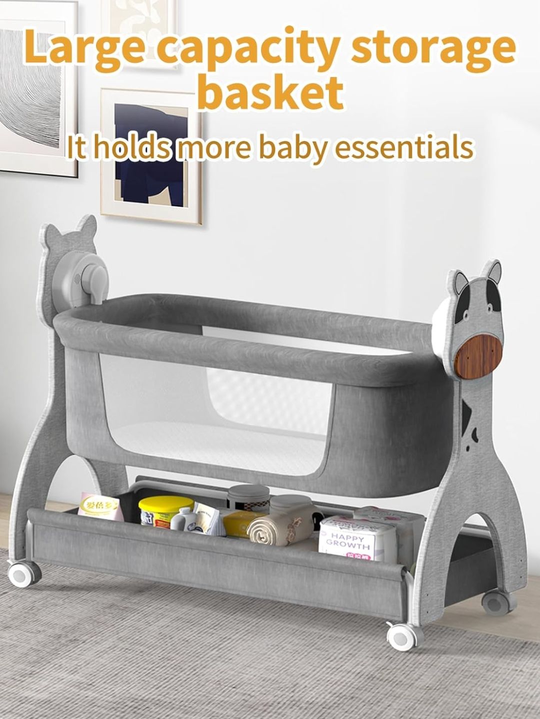 Electirc Baby Bassinet, Rocking Baby Crib with Locking Wheels, Baby Bassinets Bed Sleeper for Newborn with Remote Connection,Portable Baby Cradle for Infant with 3-Speed Swing and Timer,Bluetooth