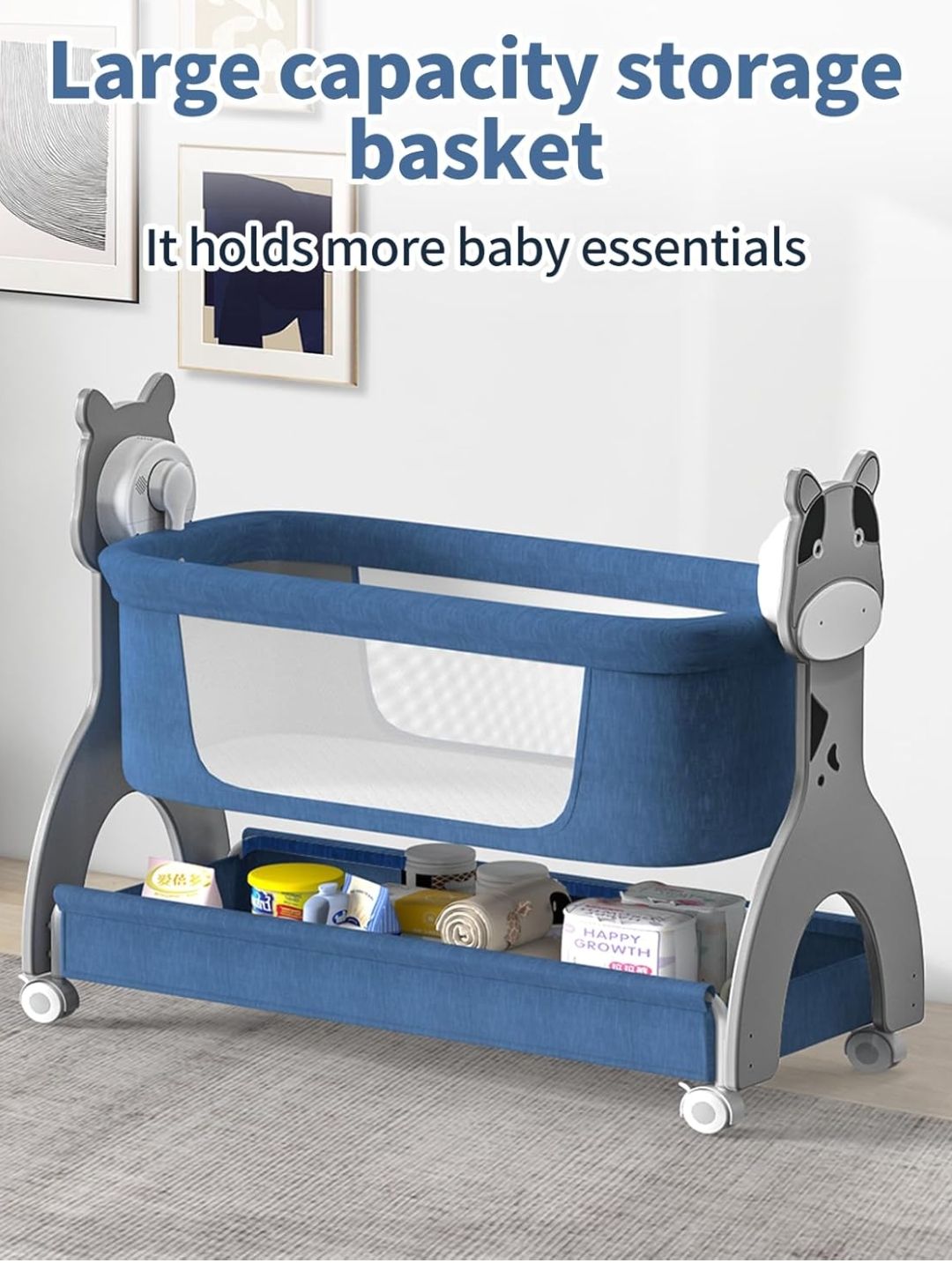 Electirc Baby Bassinet, Rocking Baby Crib with Locking Wheels, Baby Bassinets Bed Sleeper for Newborn with Remote Connection,Portable Baby Cradle for Infant with 3-Speed Swing and Timer,Bluetooth