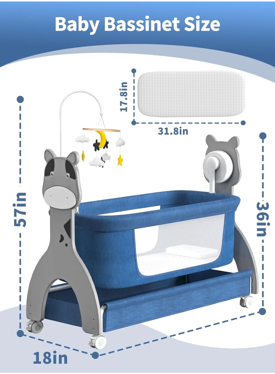 Electirc Baby Bassinet, Rocking Baby Crib with Locking Wheels, Baby Bassinets Bed Sleeper for Newborn with Remote Connection,Portable Baby Cradle for Infant with 3-Speed Swing and Timer,Bluetooth