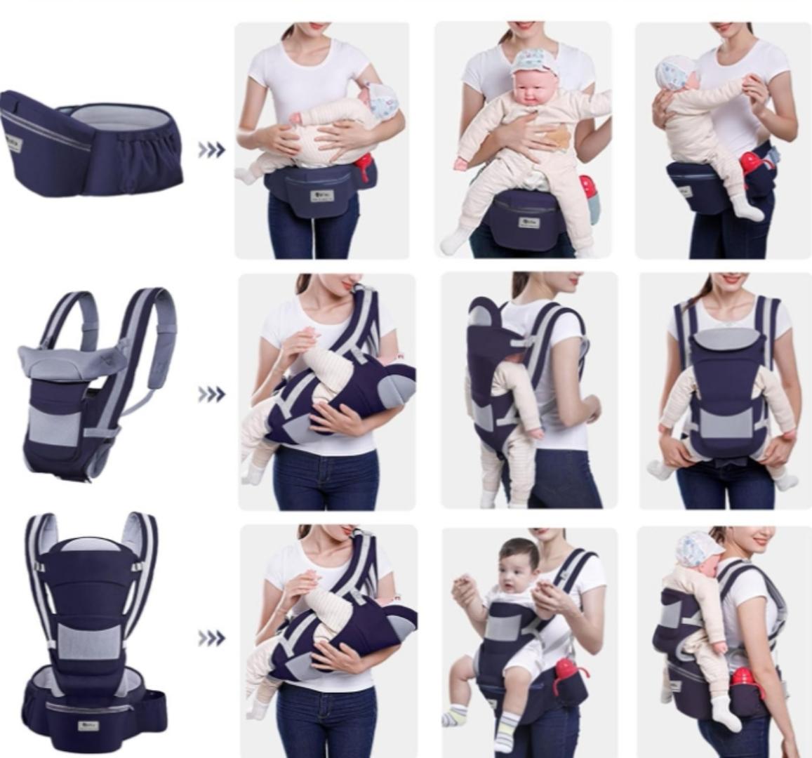 Baby Carrier, Multifunctional Ergonomic Baby Carrier for 0-36 Months, All-in-One Child Carrier with Hip Seat, Adjustable Seat, Baby Carrier with 6 Carrying Positions for Infants (Dark Blue)